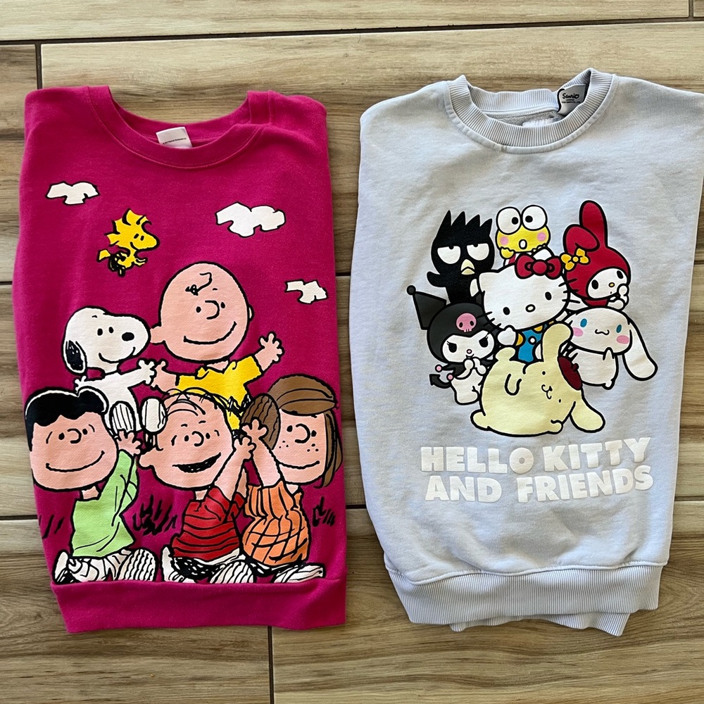 Peanuts Pink and Gray Zara Hello kitty Sweaters Vibrant Cartoon Designs